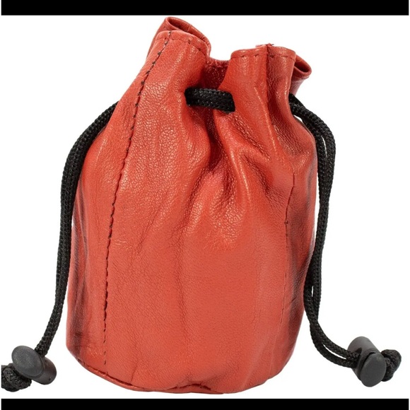 Red Soft Genuine Leather Drawstring Pouch,Spring Locks Coin Purse Wrist Purse - Picture 5 of 5